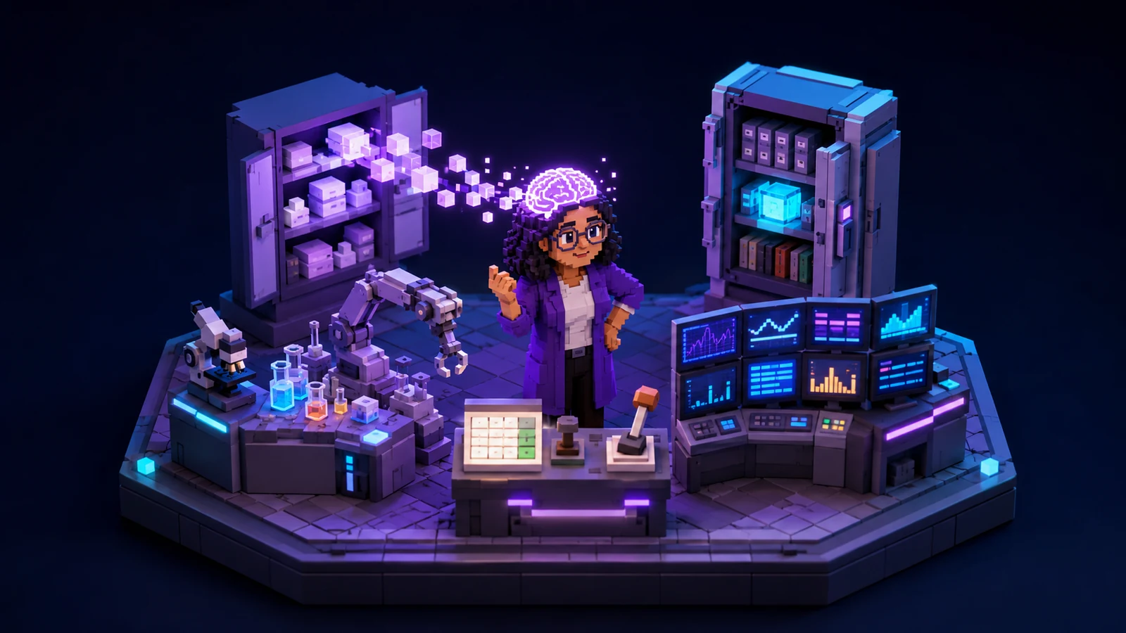 Laboratorio voxel con los cinco componentes del arnés